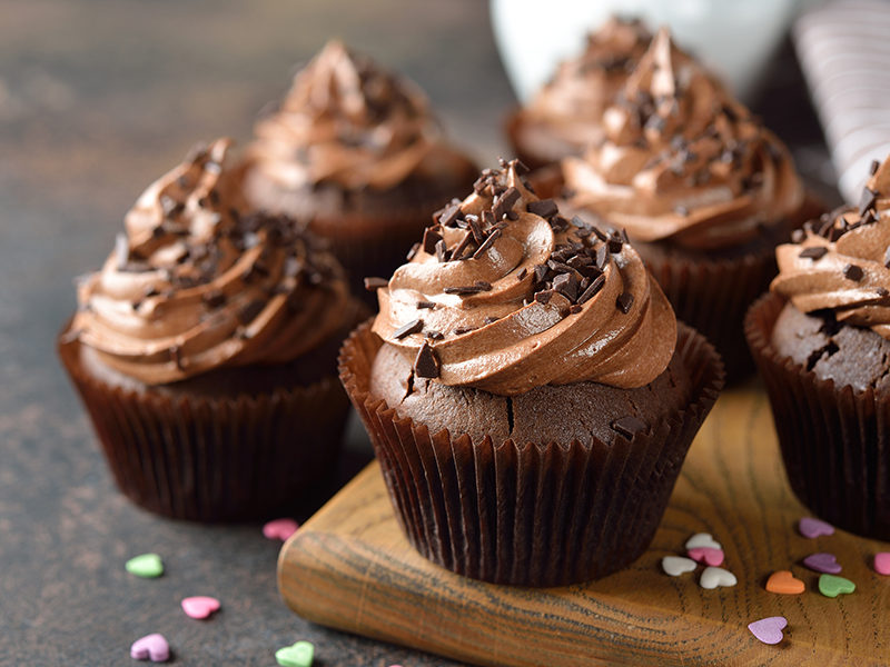 Perfect Chocolate Cupcakes topped with a chocolate buttercream frosting