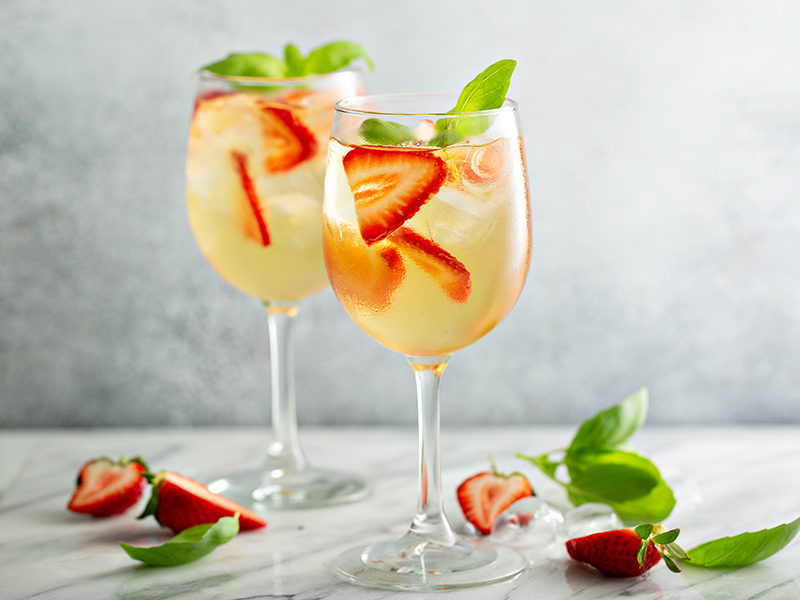 Champagne Sangria with Strawberries and Oranges Juice