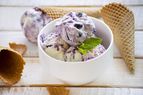 Blueberry Cheesecake Ice Cream is creamy, vibrant with fresh blueberries