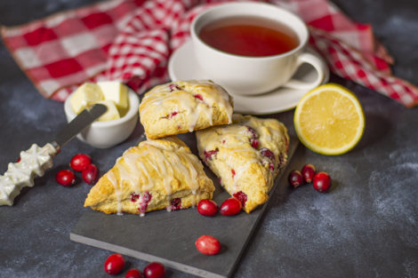 Classic cranberry scones with lemon glaze